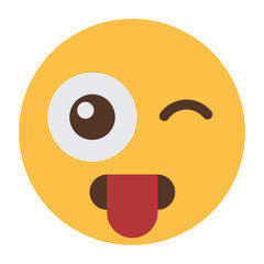 Winking silly face emoji icon with tongue out isolated on transparent background.
