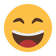 Happy laughing face emoji icon with closed eyes isolated on transparent background.
