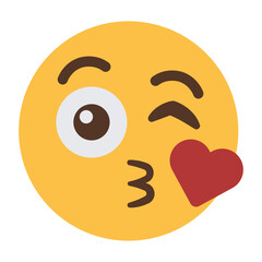 Winking face blowing kiss emoji icon with heart isolated on transparent background.