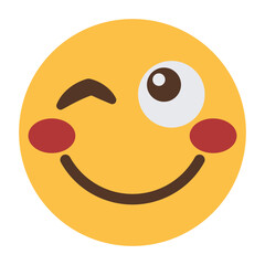 Winking face emoji icon with blush cheeks and smile isolated on transparent background.