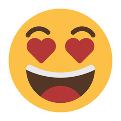 Love face emoji icon with heart eyes and big smile isolated on transparent background.

