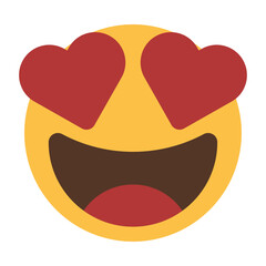 Heart eyes emoji icon with big open smile isolated on transparent background.