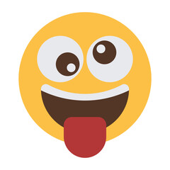 Silly goofy face emoji icon with tongue out and funny eyes isolated on transparent background.
