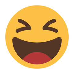 Laughing face emoji icon with closed eyes and big open mouth isolated on transparent background.