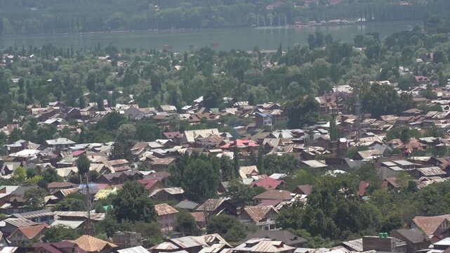 Srinagar city view from Hari Parbat Old Fort, Kashmir, India.