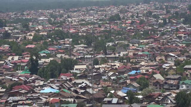 Srinagar city view from Hari Parbat Old Fort, Kashmir, India.