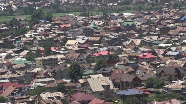 Srinagar city view from Hari Parbat Old Fort, Kashmir, India.