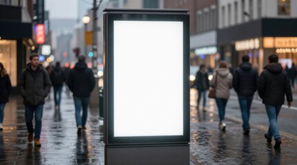 Obraz premium Blank Advertisement Billboard Mockup on City Street with Pedestrians - Urban Advertising Space