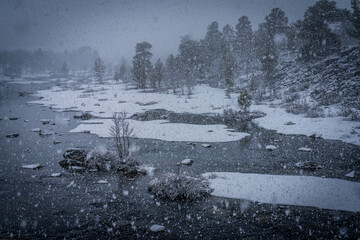 Frozen River Islands During Heavy Snowstorm in Norway © Dreamnordno