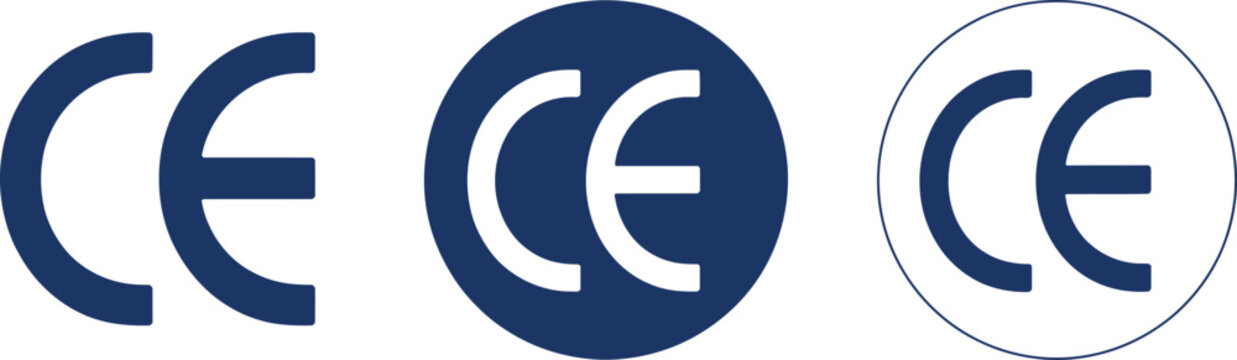 Three C E marking in navy blue and white symbol certification