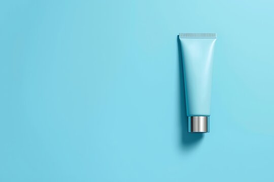 Generative AI Minimalist Blue Cosmetic Tube with Reflection and Shadow