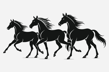 Obraz premium A black horse silhouette vector illustration of a wild stallion running at full speed shows the elegant mane and tail of an equestrian mammal galloping through nature