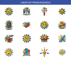 Fototapeta premium Labor Day Icon Set: Welding Mask, Pencils, and Tools for Celebration