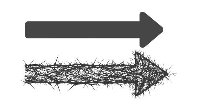 contrasting arrows show easy versus difficult path smooth above thorny symbolizing lifes choices challenges journey.