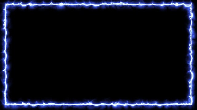 4K Abstract Blue Electric Frame Motion Background, Glowing Royal Blue Neon Border on Black, Lightning Energy Rectangle Animation for Gaming Intro, Streaming and Creative Video Overlay Backdrop.