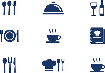 Collection of dark blue restaurant and cafe on white