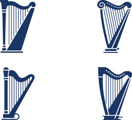 Four dark blue harp on white background music instrument