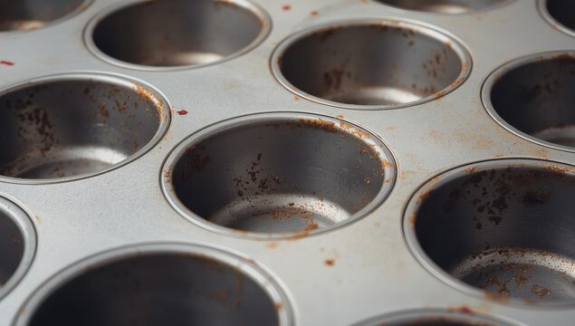 Culinary and domestic theme - zoomed-in view of vacant muffin tins