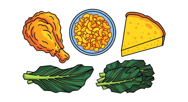 Colorful collard greens, mac and cheese, and cornbread for a delicious Southern meal