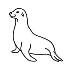 Fototapeta premium Minimal sea fur seal line art vector illustration in clean outline style. Full body fur seal lying in side view, isolated on white background.