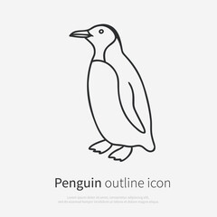 Obraz premium Penguin line art vector illustration in clean outline style. Antarctic penguin standing in side view, isolated on white background.