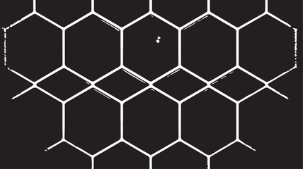 Obraz premium Honeycomb pattern design, black and white vector illustration of hexagonal grid with distressed outlines for geometric artwork