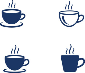 Four dark blue steaming coffee cup on white drink