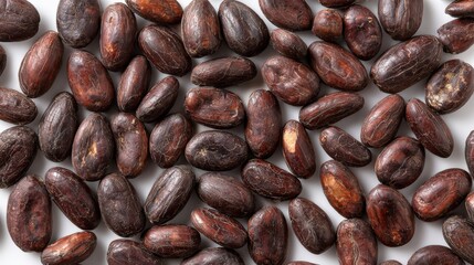 Obraz premium Minimal cocoa beans flat lay background with copy space