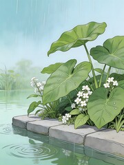 Rainy Plants by Water