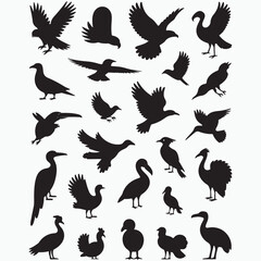 Obraz premium Bird Silhouette Bundle – 30 Flying Bird Vector SVG PNG for Logo & T-Shirt Design