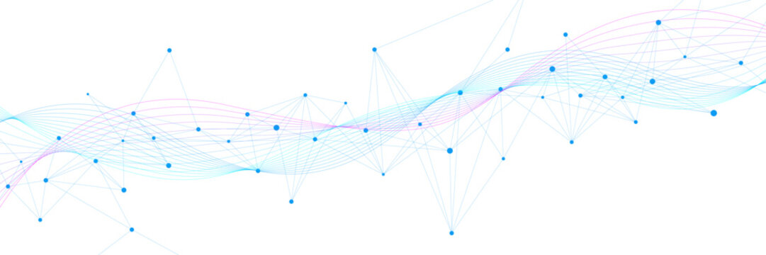 Abstract science and technology presentation template. Minimalis network connection with plexus and wave flow design. Vector