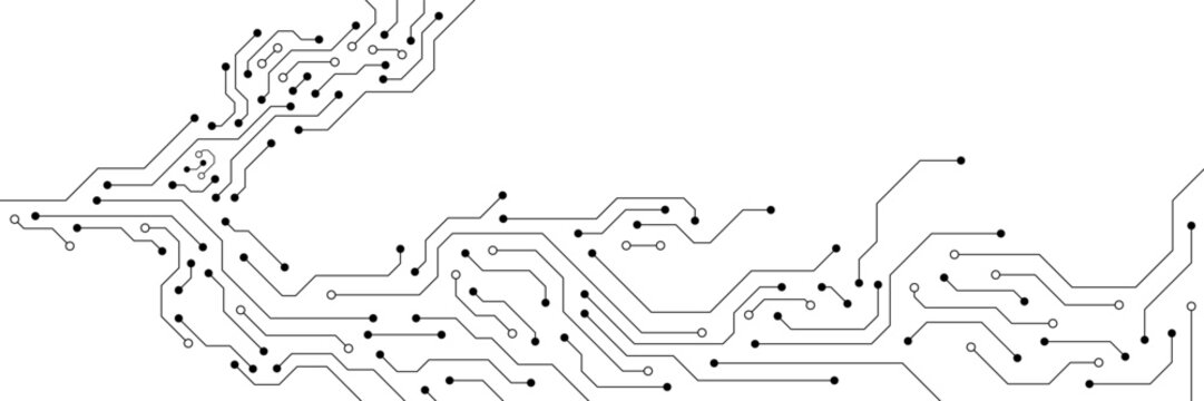 AI circuit board texture on white background. Technology connected lines or motherboard computer with processor, chip and semiconductor. Vector