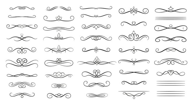 elegant calligraphic dividers text separators and ornate flourishes for graphic design invitations and document borders.