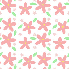 Fototapeta premium Pastel Pink Floral Seamless Pattern with Green Leaves