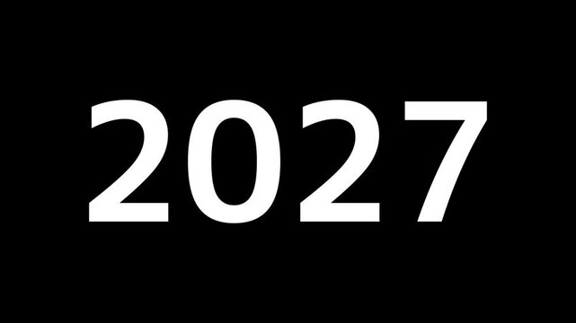 シンプルな文字が白の1から2027まで数字がカウントアップアニメーション（背景透過）