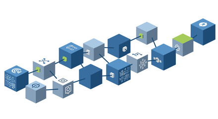 Obraz premium 3D Isometric Blockchain Network and Data Connection Concept Illustration.