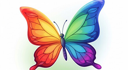 Vibrant rainbow butterfly illustration with colorful wings and delicate details on white background