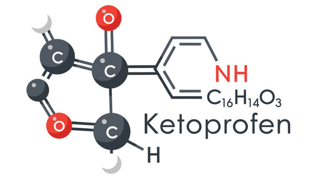 Ketoprofen chemical molecular structure formula illustration.