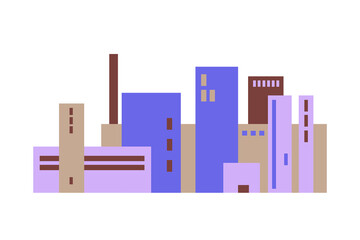 Naklejka premium Abstract urban landscape. Flat design city. Modern cityscape background with simple geometric shapes and skyscrapers. Minimalist skyline vector illustration with buildings. Hand drawn banner