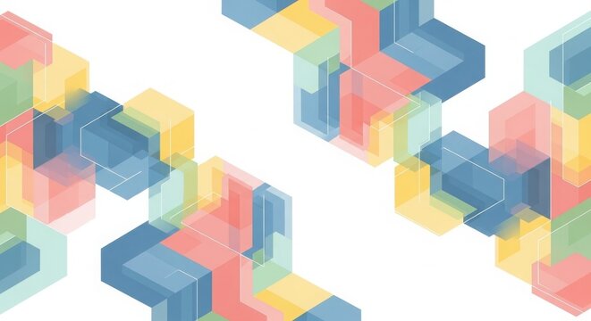 Vibrant 3D geometric blocks in colorful transparent layers