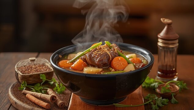 Indonesian classic dish: oxtail soup with carrots and potatoes