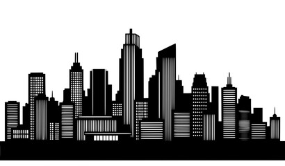 Obraz premium Modern Cityscape Silhouette Vector with Office Buildings and Skyscrapers