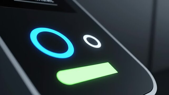 Smartphone Screen with Glowing Icons and Buttons.