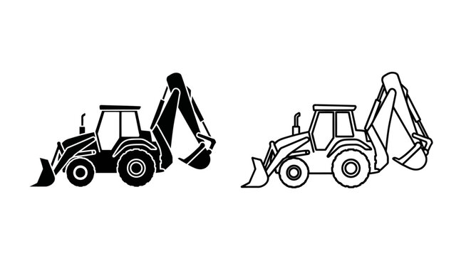 Construction equipment: backhoe loaders in monochrome design Vector