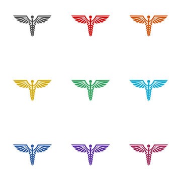 Medical Caduceus Symbol  icon isolated on white background. Set icons colorful