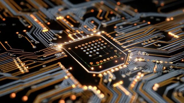 Glowing Circuits: Modern Microchip and Its Intricate Design