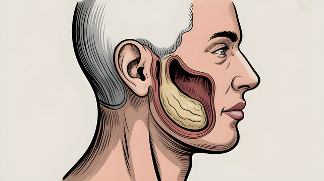 Salivary glands anatomy, parotid submandibular sublingual glands, medical illustration