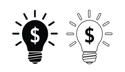 Black and white light bulb icons with dollar signs representing financial ideas and inspiration © Lsg 21