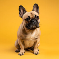Obraz premium French Bulldog Sitting on Yellow Background – Cute Dog Studio Portrait