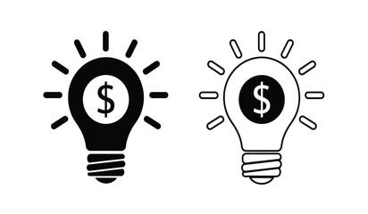Two light bulb icons with dollar signs inside representing business ideas and financial innovation © Lsg 21